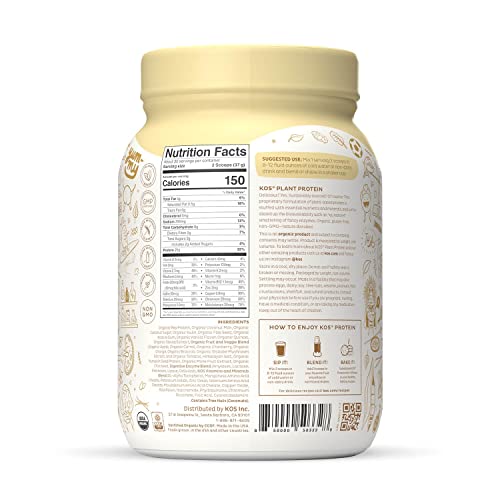 KOS Vegan Protein Powder Erythritol Free, Vanilla USDA Organic Pea