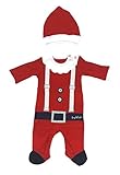 Baby Christmas Outfit Santa Suit Xmas Costume Onesie Bodysuit with Hat, 0-6M, 6-12M