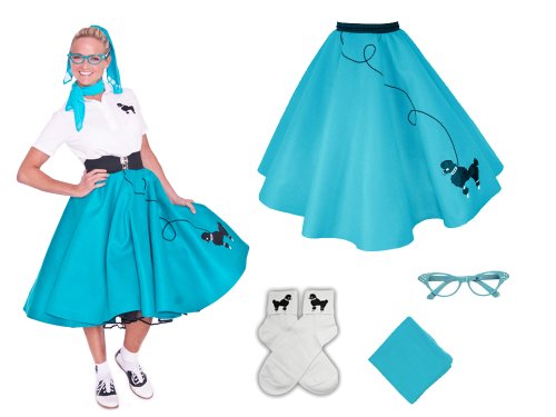 Hip Hop 50s Shop Adult 4 Piece Poodle Skirt Costume Set