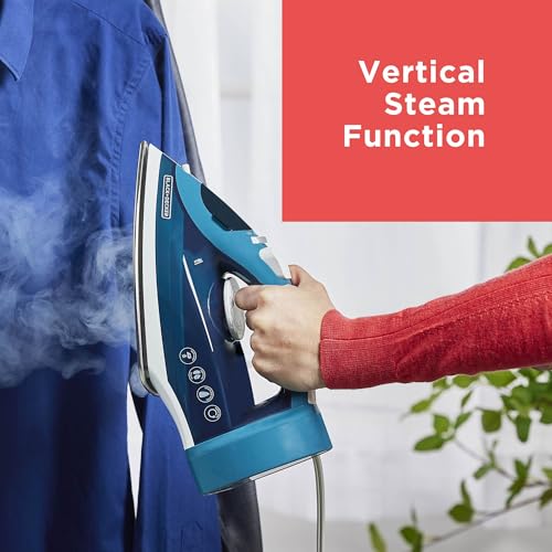BLACK+DECKER Steam Iron for Clothes with Retractable Cord, Vertical Steaming, Anti-Drip Design, Spray Mist and Auto Clean Button, 1200W