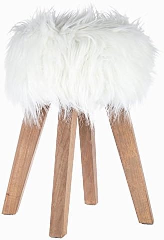 Paradise Treasure Trove White Faux Fur Wood Leg Stool Footstool Ottoman Child Children