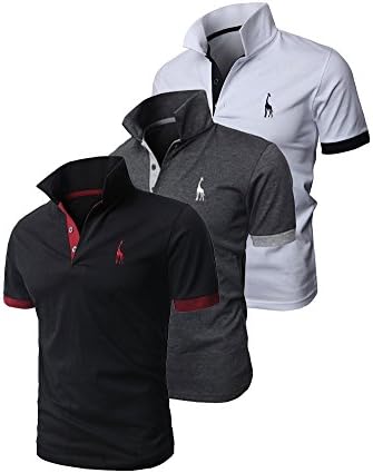 DLSCOLO Mens Casual Solid Color Giraffe 3 embroidery Polo Shirts Single or Pack (US M (Asia XL), MP3 A)