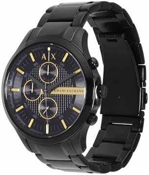 Relojes de hombre, Movimiento de cuarzo cronógrafo y caja de 46 mm con correa de acero inoxidable, Negro azabache