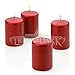 Red Pillar Candles - Set of 4 Unscented Candles - 3 inch Tall, 2 inch Thick - 18 Hour Clean Burn Time