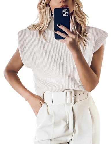 HOOEVER WOMEN’S TURTLENECK SLEEVELESS KNITTED TANK TOPS SHOULDER...