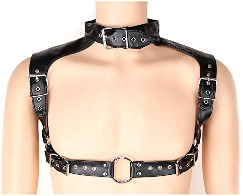 Men's Black Leather Neck Collar Adjustable Sexy Restaint, Ivysky New Erotic Leather Lingerie Slave Fetish Toy Sexy Man Harness Restraints Bondage