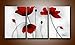 Ode-Rin - 100% Hand Painted Oil Painting on Canvas Red Blooming Flowers Framed and Stretched 3 Pieces Lonely Floral Wall Art Painting for Living Room Home Decor, Ready to Hang - (16