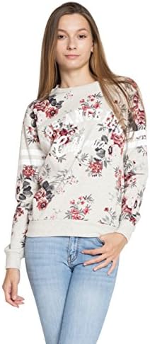 GAAM Women's Floral Screen Print Crew New Pullover Sweatshirt OATMEAL L