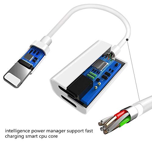 ProTVSolutions Splitter Lightning Charger Adapter Jack Adapter Compatible with iphone11/X/XR/XS/XSmax/8/7/6/6s Plus Earphone Audio Accessories Support iOS 12