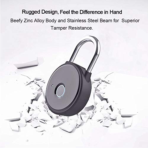 Fingerprint Padlock, Smart Padlock APP No Registration Needed, IP65 Weatherproof, Megafeis Bluetooth Lock with Keyless Biometric Suitable for Gym, Sports, Bike, School, Fence and Storage(Black) - Thumbnail 5