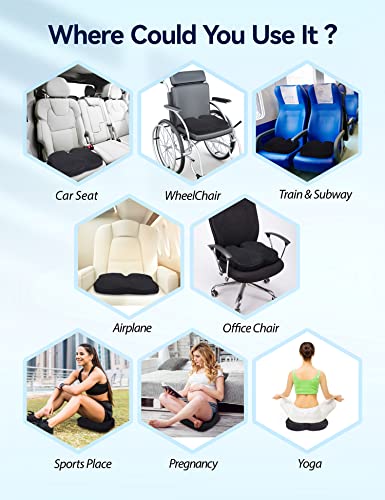 Travel Ease Memory Foam Coccyx Orthopedic Gel Seat Cushion, Seat Cushion for Lower Back Pain and Sciatica Tailbone Pain Relief – Fit for Office Chair, Car Seat, Wheelchair (Black)