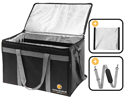Commercial Large Premium Food Delivery Bag w/Divider | Thermal Insulated to Keep Cold or Hot Food | Durable Heavy Duty | Ideal for Catering Transport, Groceries Carrier, Ubereats, Doordash, Grubhub