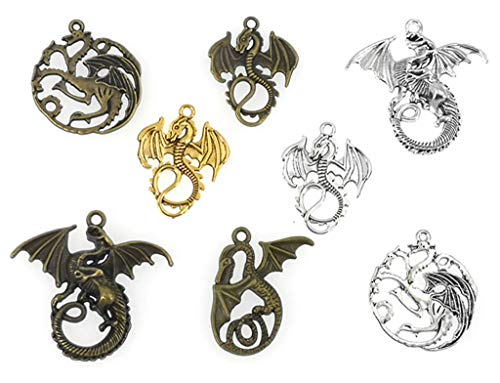 Kinteshun Flying Dragon Charm,Tarrasque Infernal Demon Fire Dragon Totem Charm Pendant Bead Connector for DIY Jewelry Making Findings(16pcs,Silver Bronze and Gold Tones)
