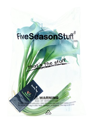 FiveSeasonStuff 10 Stems of Real Touch Calla Lillies (Latex) Artificial Flower Bouquet, Perfect for Wedding, Bridal, Party, Home Office Décor DIY (Milky Blue) - Thumbnail 7