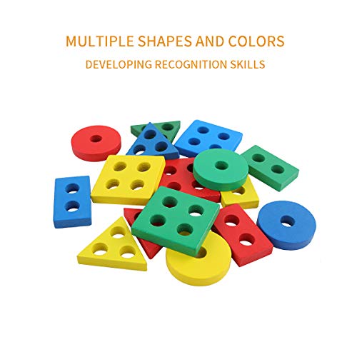 GEMEM Wooden Educational Shape Color Recognition Geometric Board Block Preschool Puzzle Board Toddler Toy Stacking Cups Baby Toys for 2 3 4 5 Years Old Boys and Girls