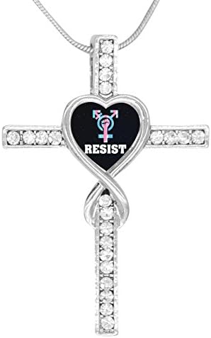 BlingDi Unique Resist with Transgender Symbol Design Heart Shaped Cross Necklace