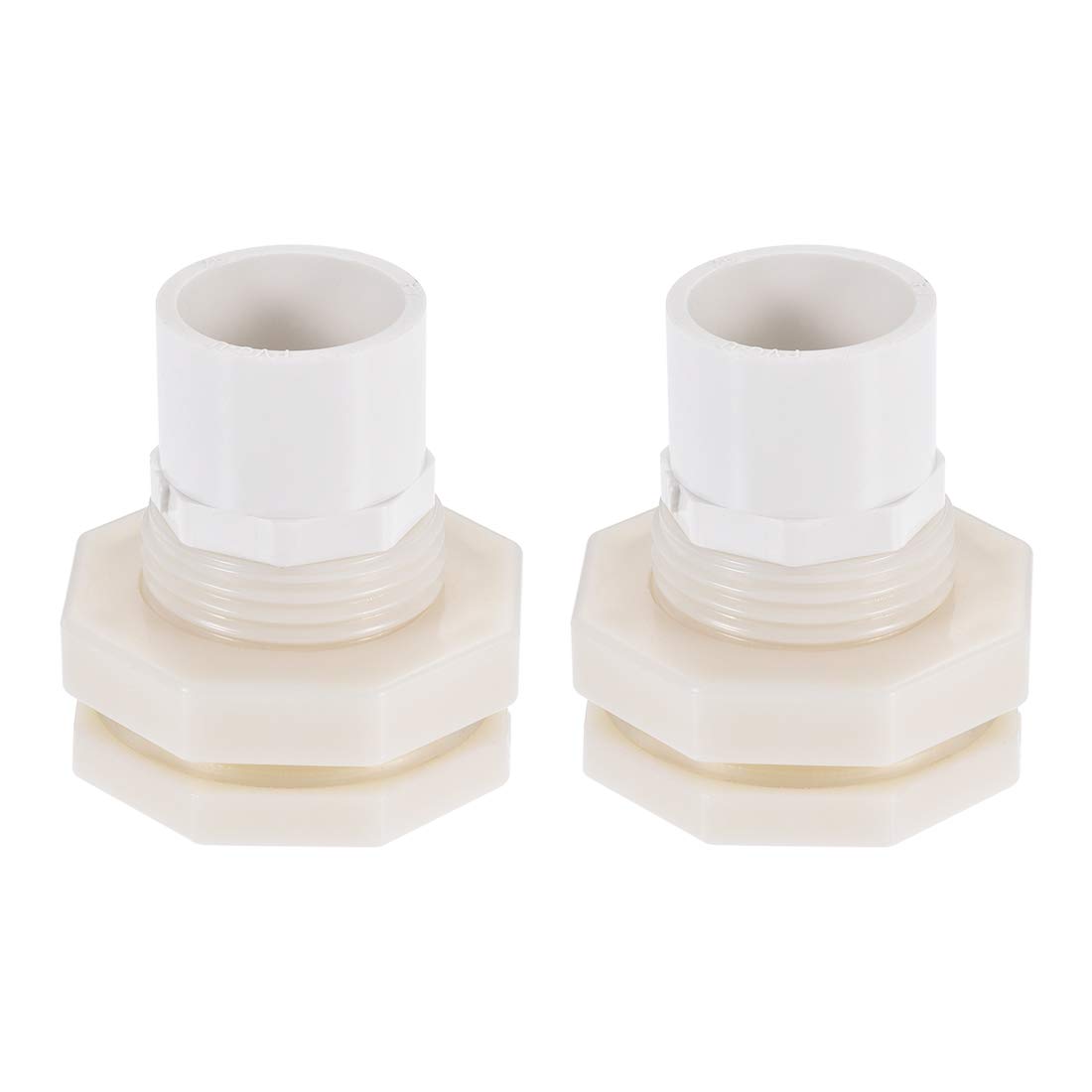 sourcing map Bulkhead Fitting, G3/4 Female 1.38" Male, Tube Adaptor Fitting, with Silicone Gasket and Pipe Connector, for Water Tanks, PVC, White, Pack of 2