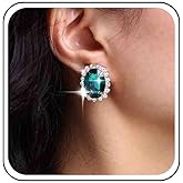 TseanYi Vintage Ruby Oval Stud Earrings Red Halo Crystal Earrings Gold CZ Rhinestone Stud Earrings Oval Ruby Gemstone Earrings Jewelry for Women and Girls