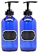 2 Pack Firefly Craft Cobalt Blue PLASTIC Pump Bottles with Chalkboard Labels, 16 ounces each