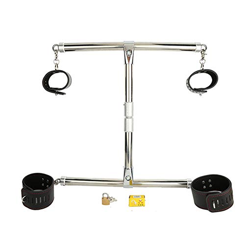 SM Bondage Leather Toys Wrist Cuffs and Ankle Cuffs Kit with Adjustable Stainless Steel Metal Spreader BDSM Restraint Straps for Women,Metallic