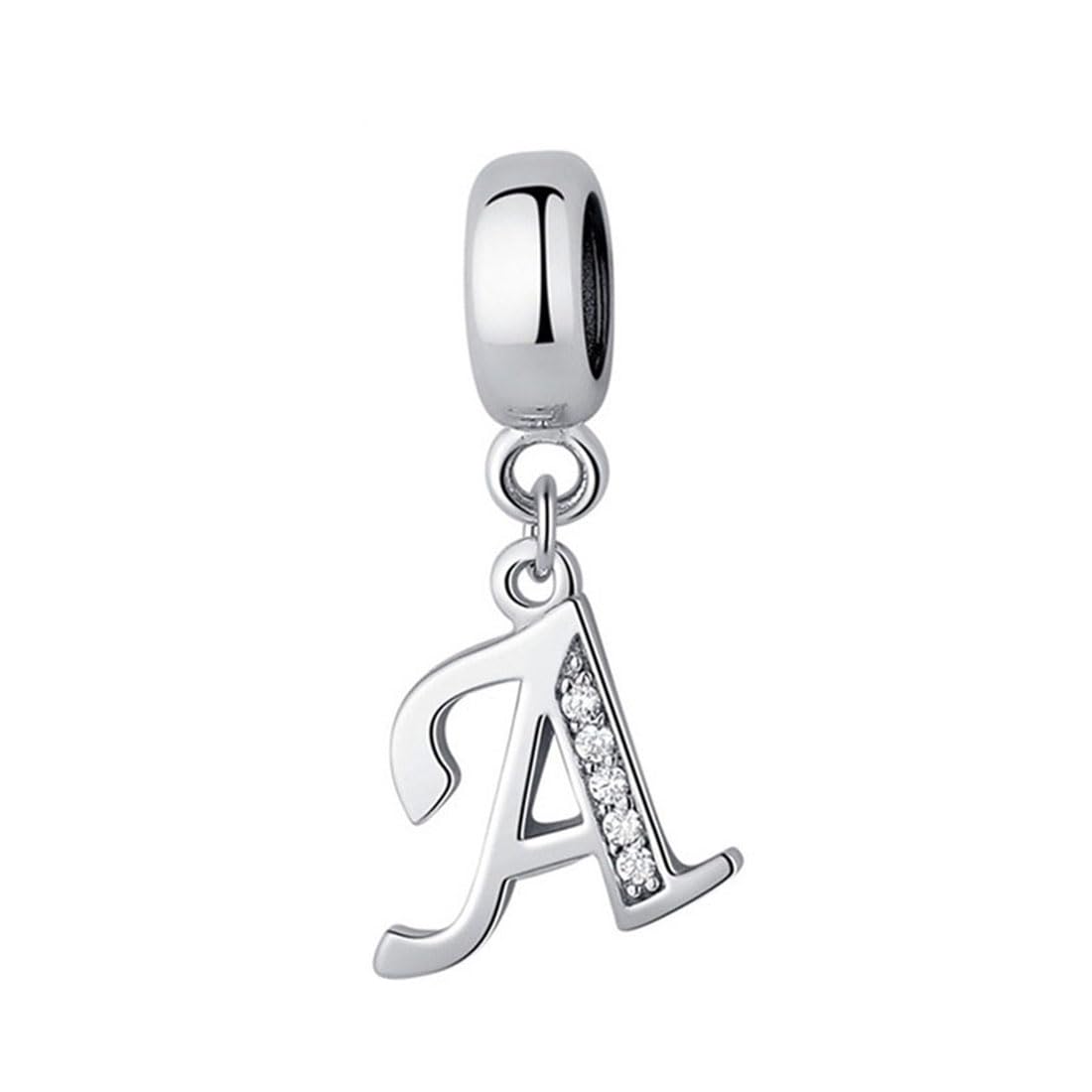 925 Sterling Silver Letter Charm Beads Alphabet Charms A Charm Anniversary Charm Words Charm fits Pandora Charms Bracelet (A)