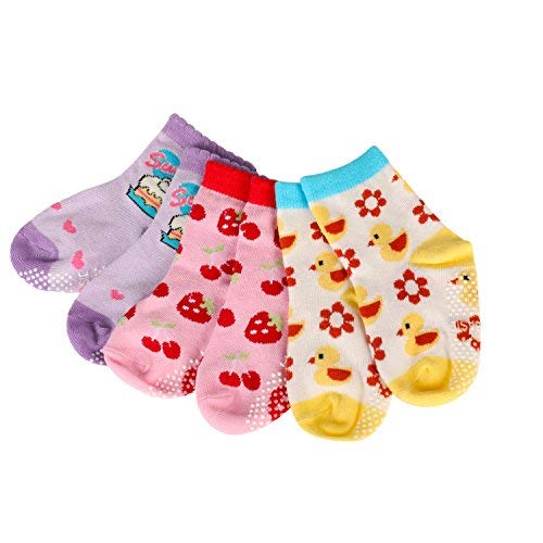 Assorted Non Skid Ankle Cotton Socks Baby Walker Girls Toddler Anti Slip Crew Socks with Grip for 12-36 Month Baby