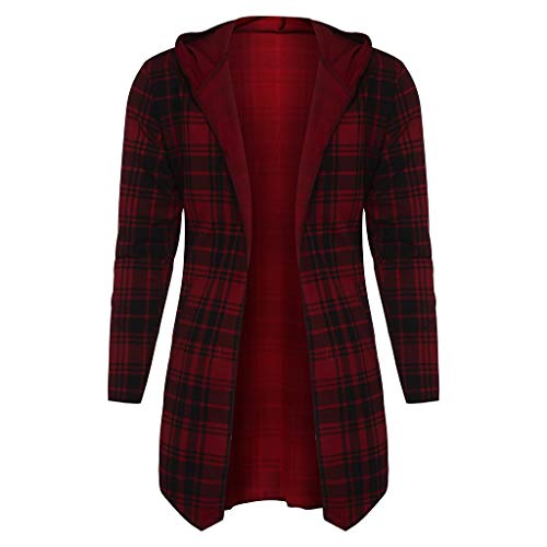 MIS1950s Men Splicing Hooded Trench Long Coat Stylish Plaid Cardigan Jacket - Thumbnail 5