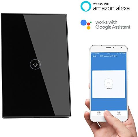 Smart Wall Light Switch Glass Touch Panel WIFI Remote Control Timer Smart Home Work with Alexa &amp; Google Assisant No Hub Required(Black,1 Gang)