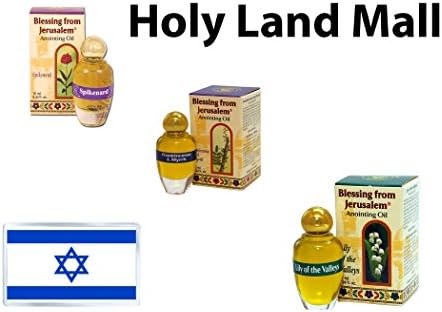 Blessing from Jerusalem Bible Land Anointing Oil Set Scented with Frankincense, Spikenard of Mary and Lily of the Valley