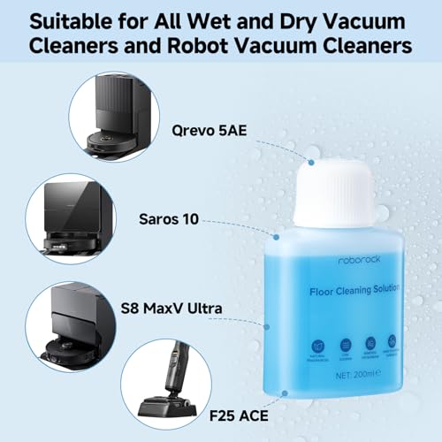 Roborock Original Floor Cleaner Solution for All Series Wet/dry vacuum cleaners & Robot Vaccum Cleaner, Saros10, S7 max ultra, Q7 TF/TF+, Q10 VF/VF+, Qrevo Series, F25 RT, 200 ml,Dilution Ratio 1:200