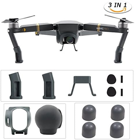 DJI Mavic Pro Drone Accessories Kits, Vsentech Landing Gear Leg Height Extender with Protection Pad, Lens Hood Sun Shade with Silicone Cover, Motor Cap Protector Cover - Grey