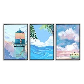 3 Piece Framed Canvas Home Artwork Decoration Nordic Summer Day Canvas Wall Art for Living Room, Bedroom - 16"x24"x3 Panels