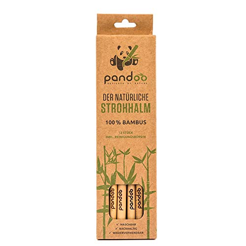 pandoo wiederverwendbare Strohhalme aus 100% Bambus inklusive Reinigungsbürste (12 Stück) | Waschbare & Umweltfreundliche Trinkhalme | 100% biologisch abbaubar | Eco Bamboo Straws Natur – Bild 5
