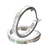 Adeser Jewelry Girls 925 Hoop Earrings Silver Women Earrings White Opal Hoop Earrings Wedding Party Christmas Gift Hoop Stud Earrings For Her