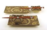 Japanese Sushi Tray Set for Two with Chopsticks, Sepia Gingko