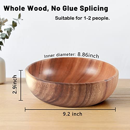 Holymood Wooden Salad Bowl Set with Servers, 9.2 Inch Solid Acacia