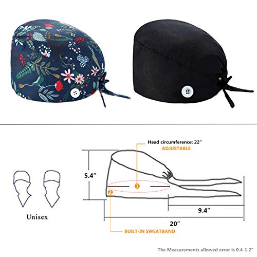 AMAWEI Working Caps with Button Adjustable for Women Men Sweatband Bouffant Hats One Size (Multi-Color 01)