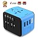 Universal Travel Adapter Type C 4 USB International Power Plug Converter Wall Charger for UK European EU AU US for 200 Countries (blue) (Does Not Convert Voltage)