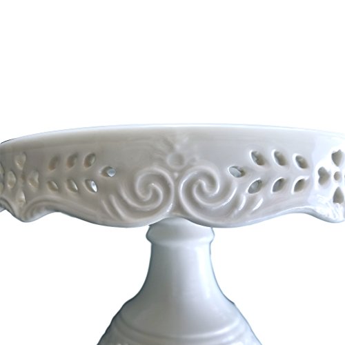 Gracie China 8-Inch Diameter Victorian Rose Fine Porcelain Round Pedestal Cake Stand Off White - Thumbnail 2