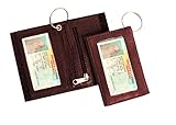 Leather Id Holder, Two-fold, Two I.D. Windows Keychain Pocket Wallet (Brown)