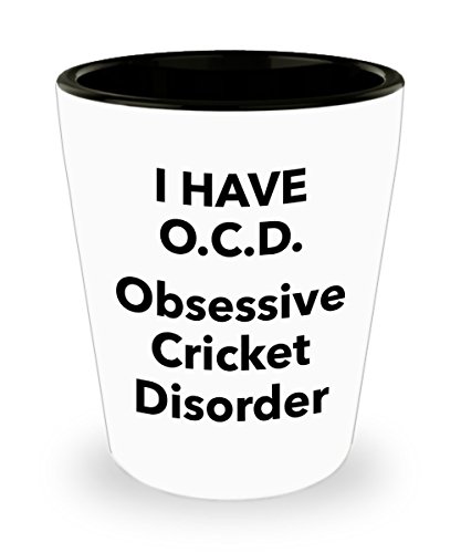 Cricket Lover Gift Shotglass, Obsessive Cricket Disorder Shot Glass, Funny Quote Gifts For OCD Cricket Player Sport Enthusiast, Fun Present For Those Obsessed In Playing Ball And Bat
