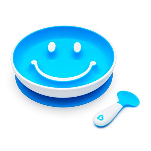 Munchkin Smile &#39;n Scoop Suction Training Plate and Spoon Set (Blue)