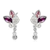 EIGA Women's Cubic Zirconia Crystal Butterfly Earrings Purple