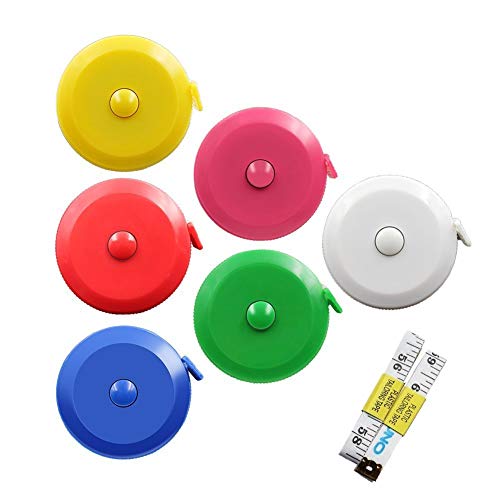 DiCUNO 60-Inch 1.5 Meter Soft and Retractable Tape Body Tailor Sewing Craft Cloth Dieting Measuring Tape (6 Colors of Blue, Red, Yellow, White, Pink, Green and 2 Soft Tapes)