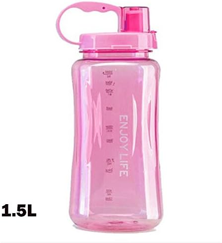 1.5L Sports Water Bottles,Lonni Portable Wide Mouth Big Plastic Bottle Leakproof Space Cup BPA Free Travel Mugs with Scale,Straw,Strap for Kids Adult Summer Outdoor Sports