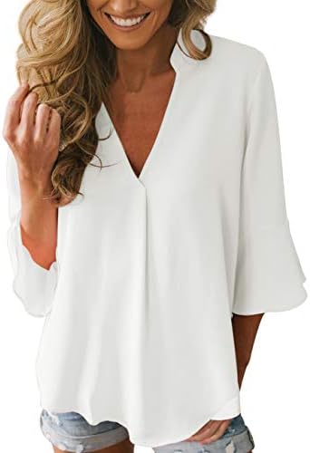 Dean Fast Women Casual Chiffon Flare Sleeve V Neck Plus Size Blouses Shirts Loose Flowy Tops S-XXL