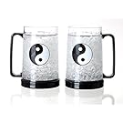 JF Mall Double Wall Gel Frosty Freezer Ice Mug Clear Ice 16oz Set of 2 (Yin and Yang)