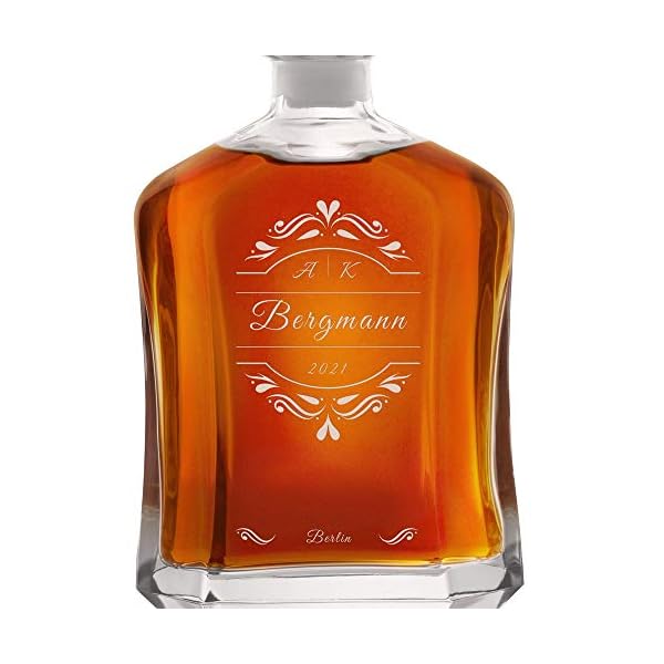Maverton Whiskey Karaffe + 2/4 / 6er Whiskygläser Set mit Gravur - 700ml Whisky Dekanter - Geschenk zum Hochzeitstag für Paar - Monogramm – Bild 5
