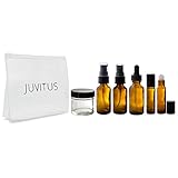 1 oz Amber Glass Bottle 7 piece Starter Kit Set: Includes 2 -10ml roll on bottles, 1 -1 oz Boston Round Treatment Pump, 1 -1 oz Boston Round Spray Mister, 1 -1 oz Boston Round Dropper Bottle, 1 -1 oz Clear Straight Side Jar + Clear Travel Bag for DIY