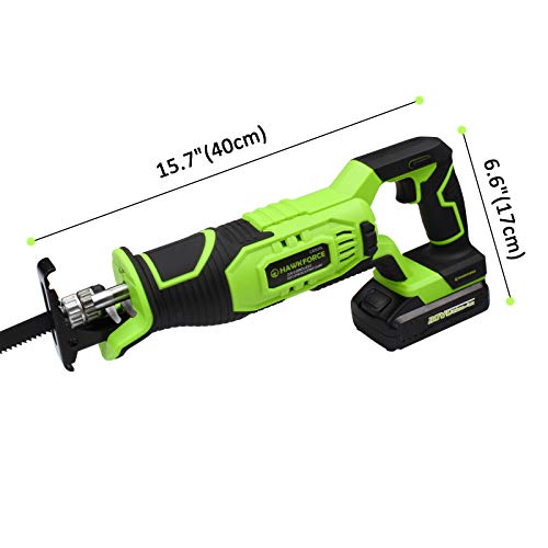 HAWKFORCE Reciprocating Saw, 20V Li-ion Power Reciprocating Saw - Variable Speed, LED Light - Cordless Garden Saw with Carrying Bag and 6 PCS Quick Change Blades for Wood and Metal Cutting
